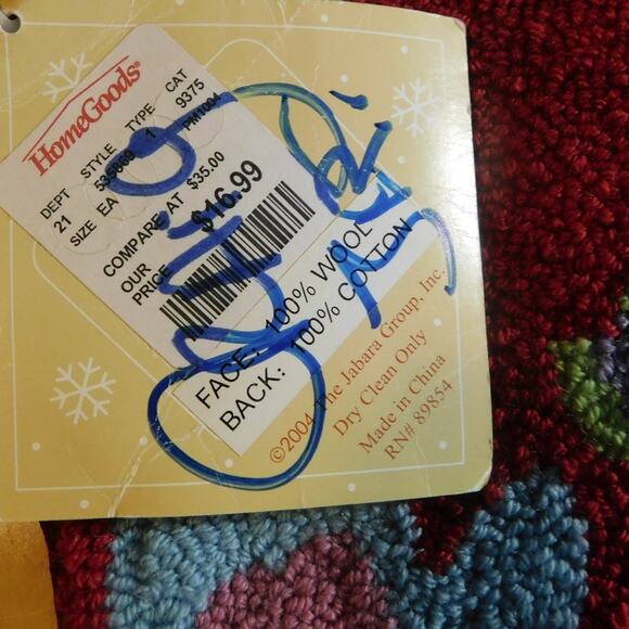 Christmas Snowman Stocking Handmade Wool Needlepoint by Jabara Vintage - Picture 11 of 11